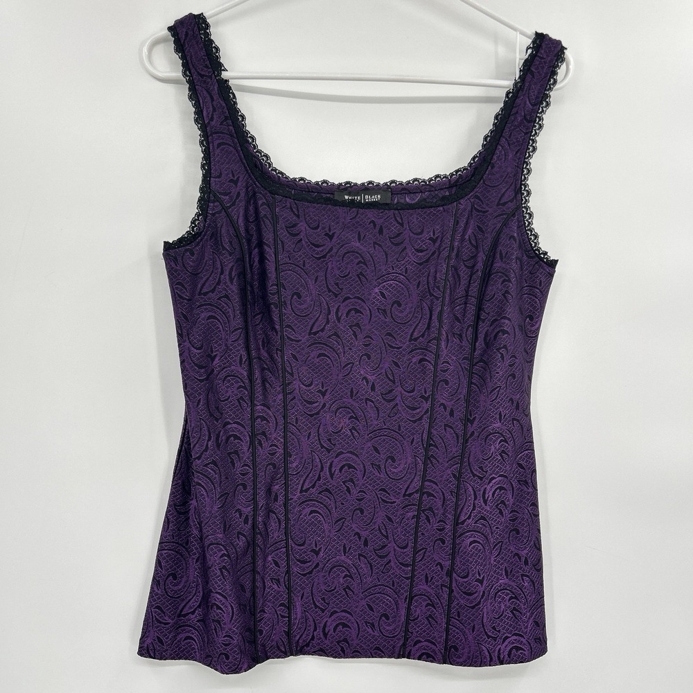 WHBM Whimsigoth Brocade Lace Corset Style Top Size M Purple Vamp Fairy Grunge